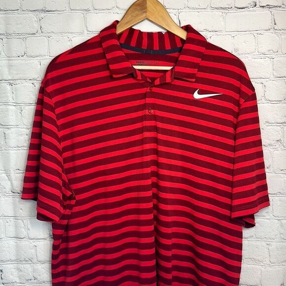 Nike Breathe Red Striped Regular Fit Golf Polo Dri Fit size XL - Picture 2 of 8